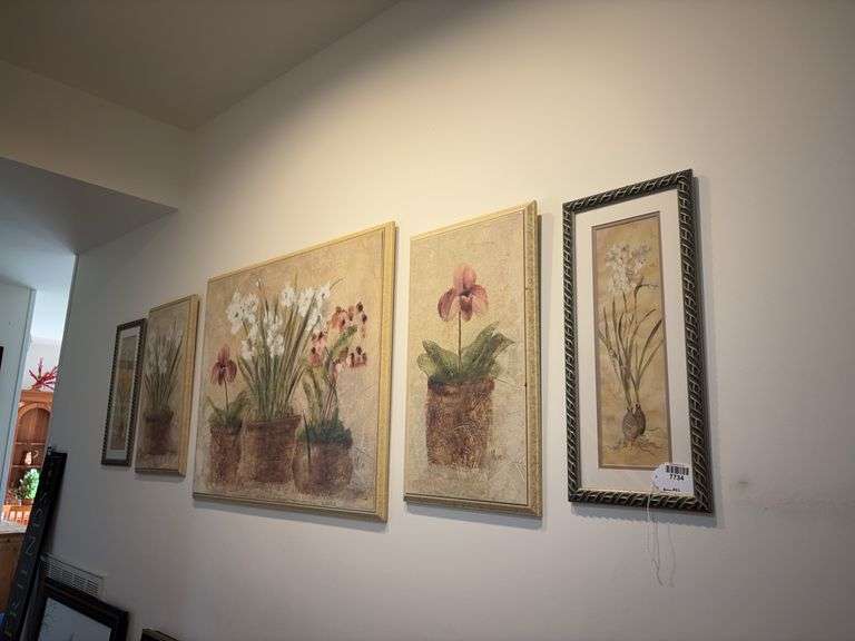 Botanical wall art, various sizes, five pcs