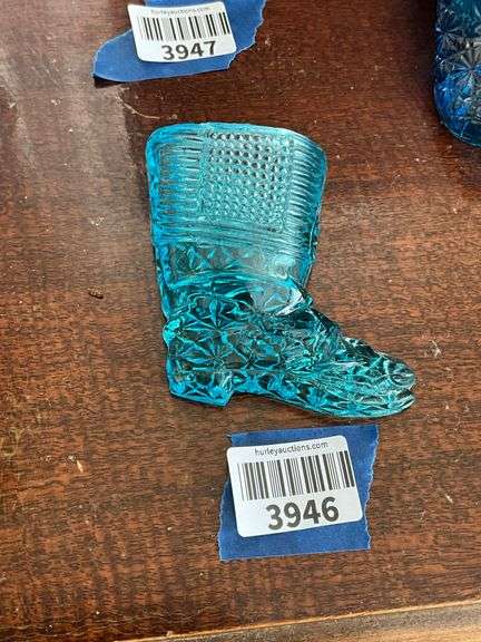 Blue glass boot novelty wall mount match holder