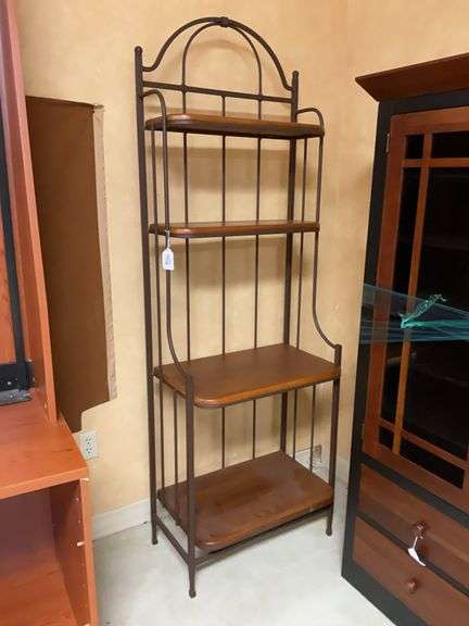 4-tier metal baker's rack w/ wooden shelves 26x15x76