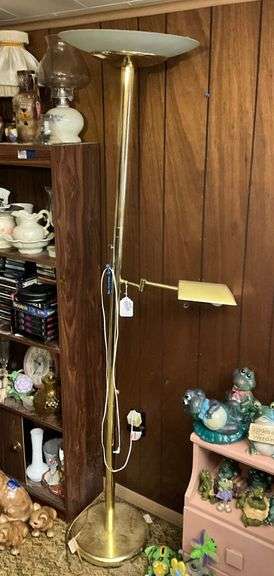 Brass tone combination torchiere & swivel floor lamp