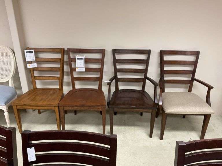 Four ladderback chairs: two arm chairs, two side chairs Seat height 19in