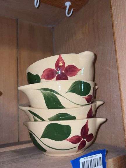 WATT ware pottery floral tab-handled bowls