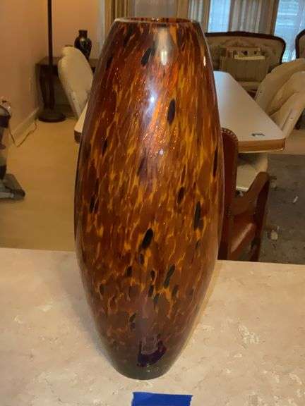 Tortoise shell blown art glass vase