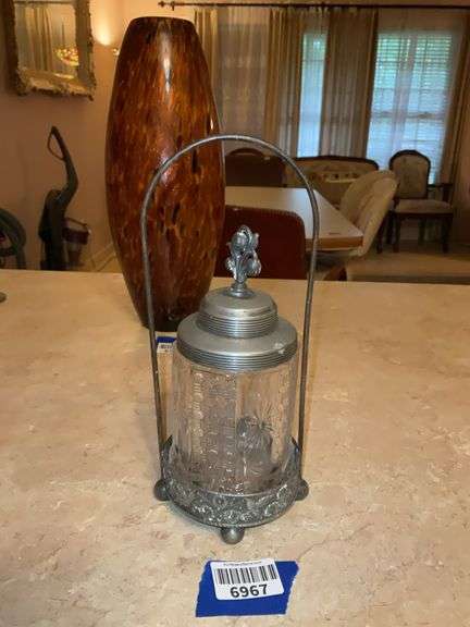 Victorian pickle castor w/ clear pressed glass jar