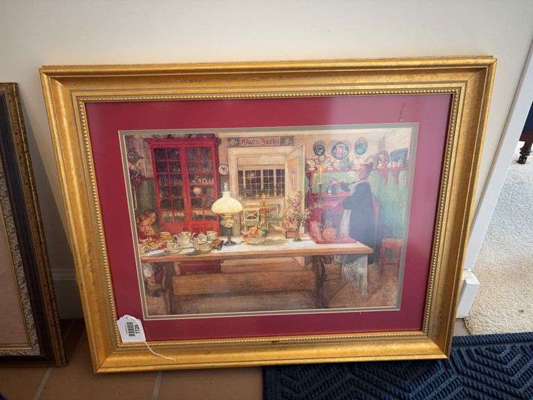 Carl Larsson print, Getting Ready for a Game, in gilt frame 26x22