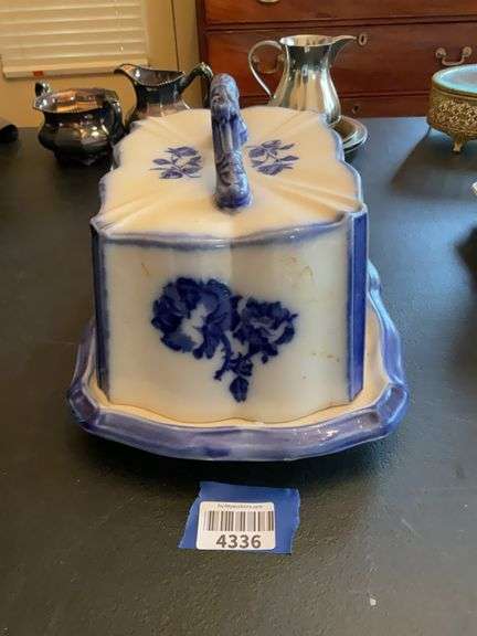 Flow blue china cheese dish