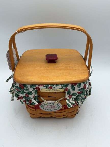 1995 Christmas collection cranberry basket liner, protector, tie on and lid with trim