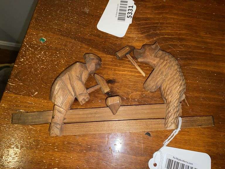 Russian style carved wood folk toy w/ bear