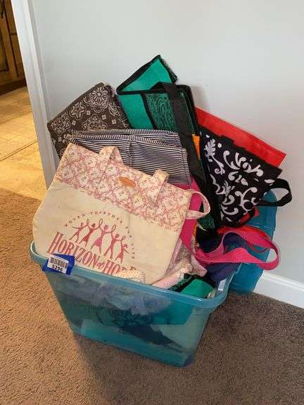 Plastic tote of tote bags