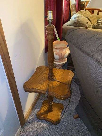 Oak combination floor lamp/stand