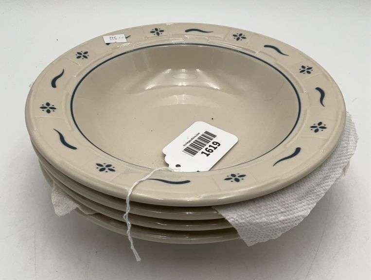 Longaberger pottery 4 salad bowls blue trim