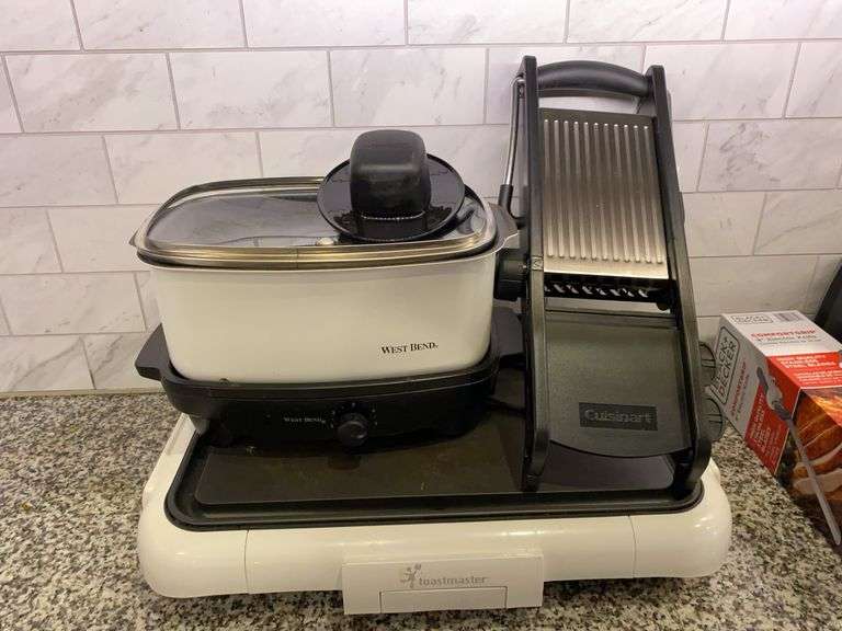 Toastmaster electric grill, West Bend slow cooker, Cuisinart mandoline