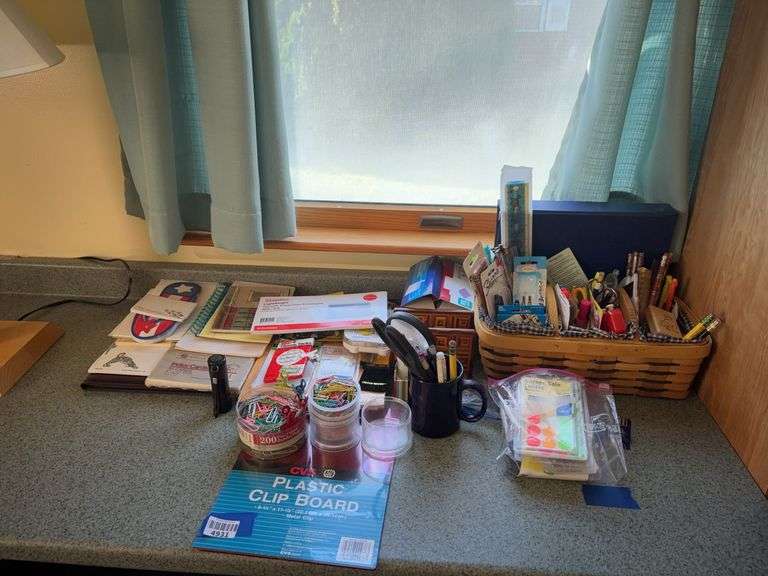 Basket and desk supplies lot