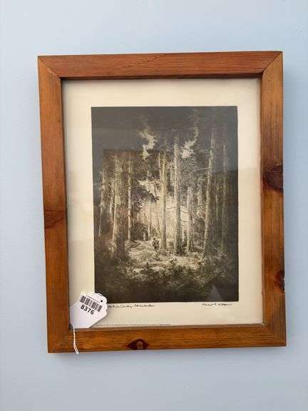 Herbert S. Kates engraving print: Cold River Country - Adirondacks, framed 14.5x17.5