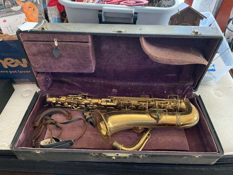 Vintage saxophone in case