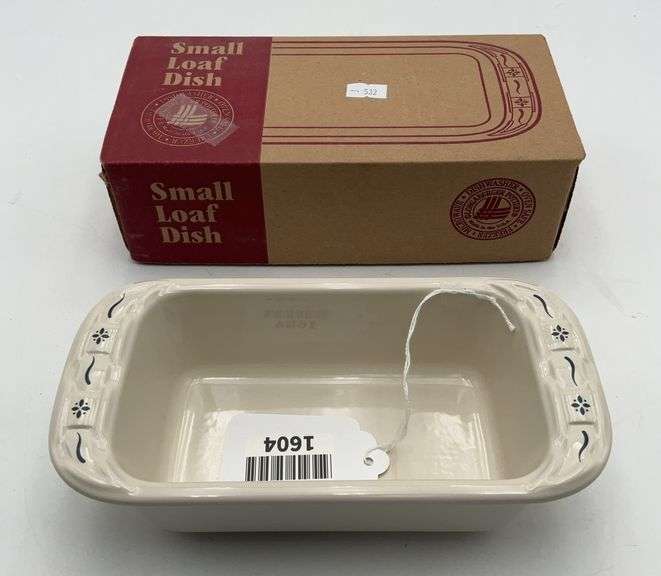 Longaberger pottery small loaf pan blue trim