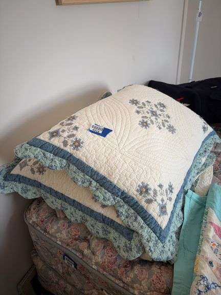 Embroidered quilt and two matching pillow shams/pillows