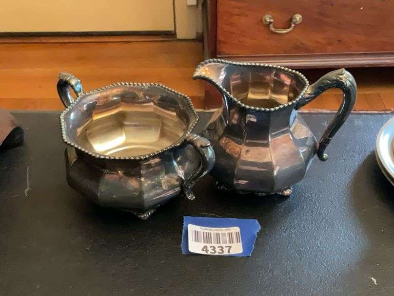 Reed & Barton silverplated open sugar bowl and creamer