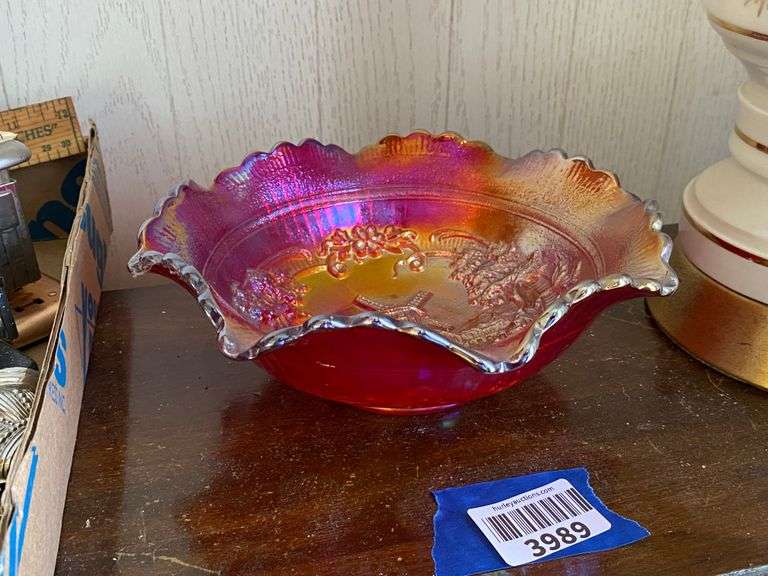 Red carnival glass Windmill bowl