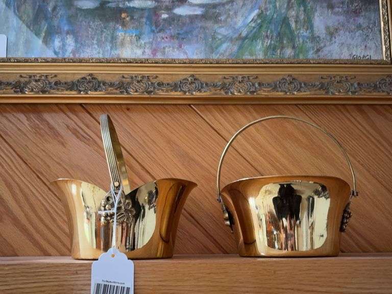Two brass baskets w/ handles