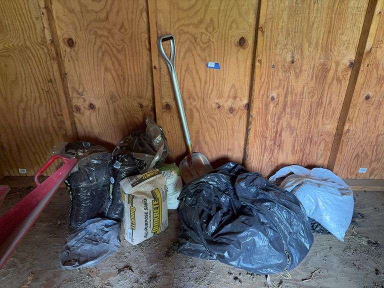 Scoop shovel, Quikcrete, mulch