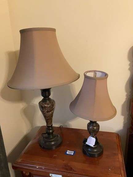 Two coordinating table lamps w/ fabric shades
