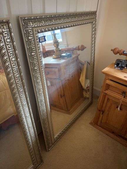 Beveled mirror in silver tone frame 36x46