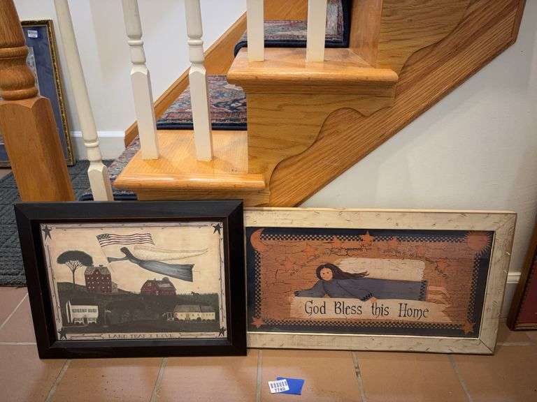 Two folk art angel prints, framed 14x18, 13x23