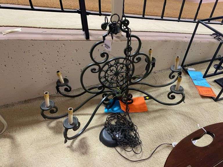 Metal hanging chandelier w/ clock face motif