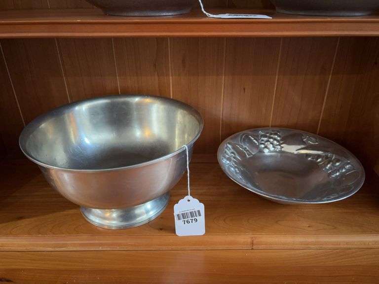 Pewter Revere bowl, and Wilton fruit bowl