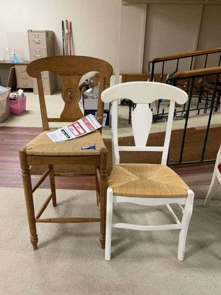 Two chairs w/ woven seats 27 & 18 in high