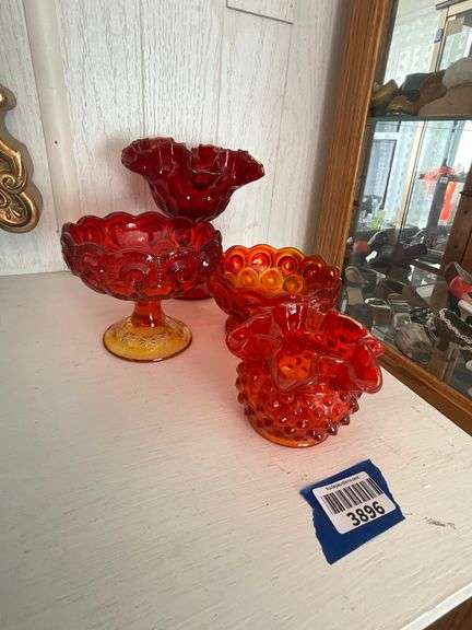 Ruby and amberina glassware including: Moon & Star, hobnail