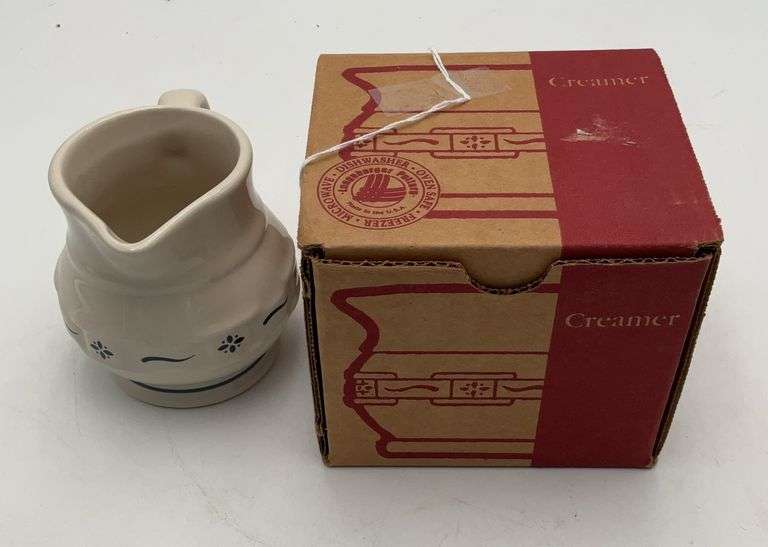 Longaberger pottery small creamer blue trim