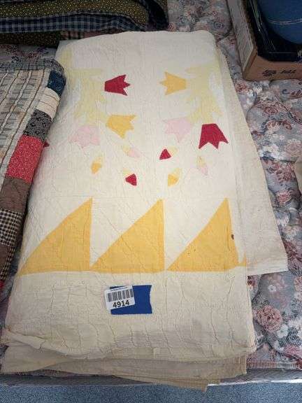 Tulip applique quilt w/ sawtooth border