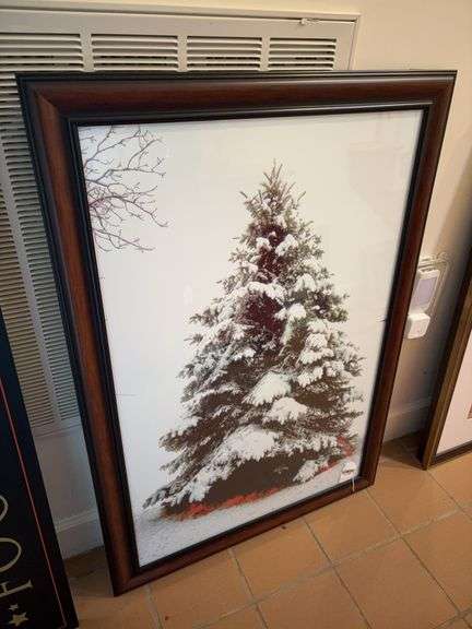 Print, snow covered pine, framed 29x41