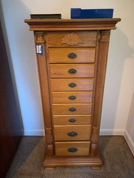 Oak jewelry armoire - no contents 18x13x42