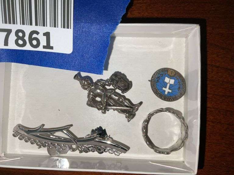 Enameled Sunday School award, pins, ring