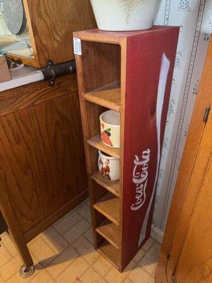 Coca-Cola painted cubby stand - no contents 6.75x10x38