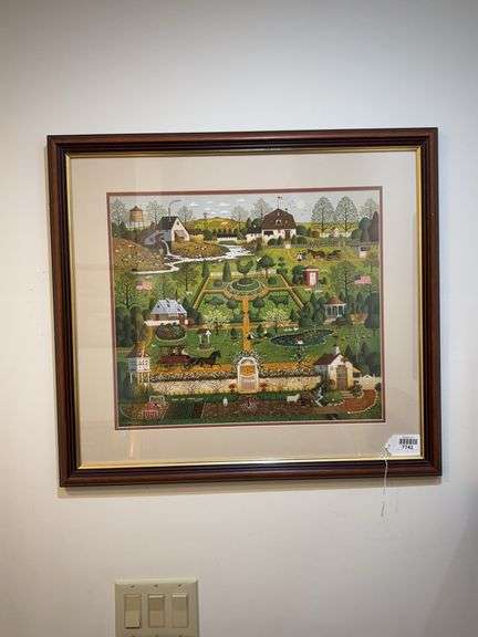 Charles Wysocki print, Uncle Jack's Topiary Tendencies, framed 27x29