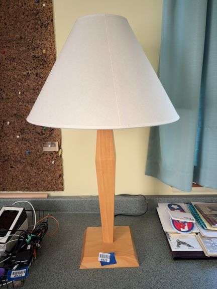 Wooden table lamp w/ conical shade