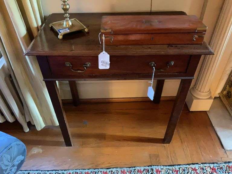 Side table w/ full width drawer, molded top edge, square legs - no contents 29.5x17x29