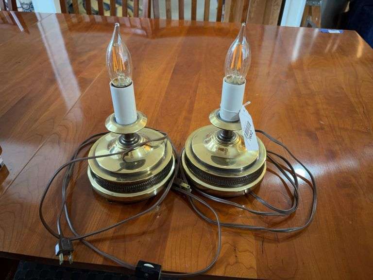 Pair of brass tone electric candle lamps