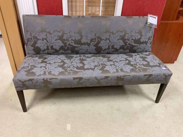 Ethan Allen bench in damask upholstery 64x26x36