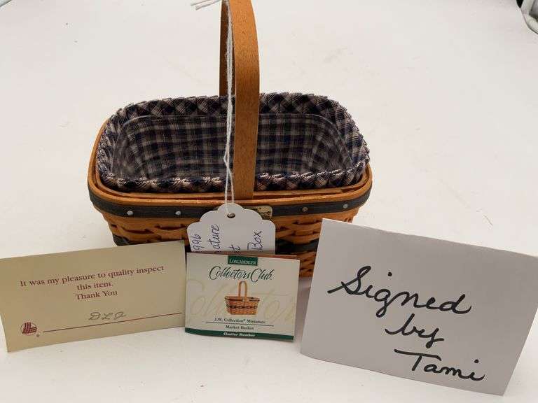 1996 j w miniature market basket liner, protector with box