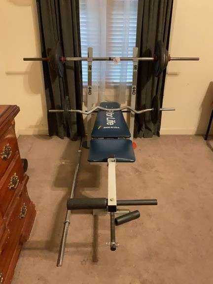 Fit for Life weight/exercise bench and barbells
