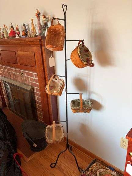 Wrought metal basket hanger - baskets not included 63in tall