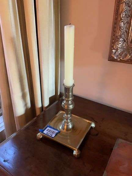 Virginia Metalcrafters footed brass candlestick w/ square base