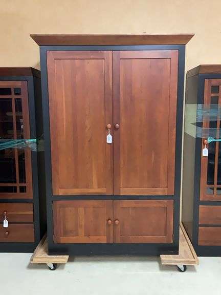 Ethan Allen entertainment cabinet in natural and black finishes 44x24x71