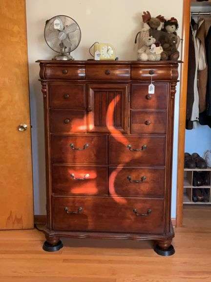 American Signature high chest of drawers w/ bonnet cupboard - no contents 47.5x19x57.5