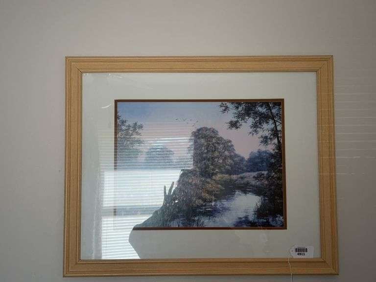 Poynton print, Pastoral Stream, framed 25.5x37.5